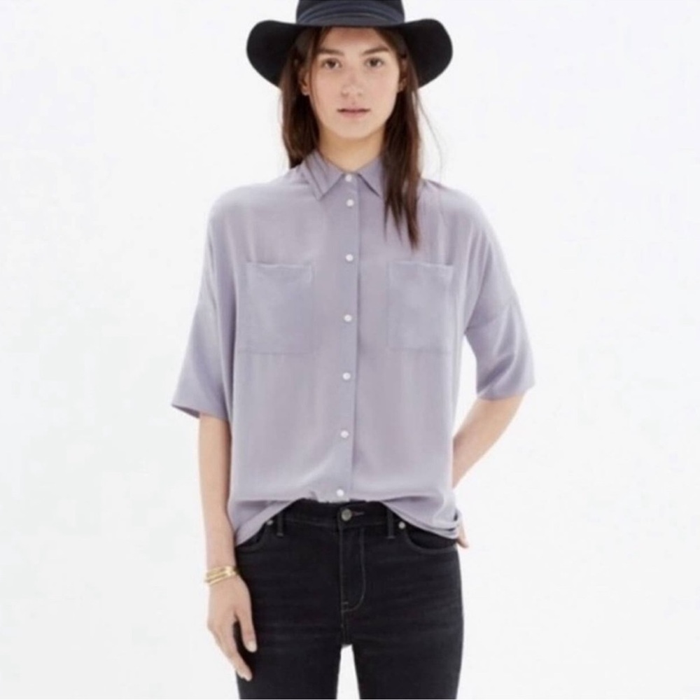 Madewell Silk Lavender Short Sleeve Button Down Shirt - Size XS